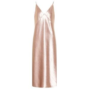 Vince Metallic Satin Midi Slip Dress In Pink Rose Gold A Line V neckline S